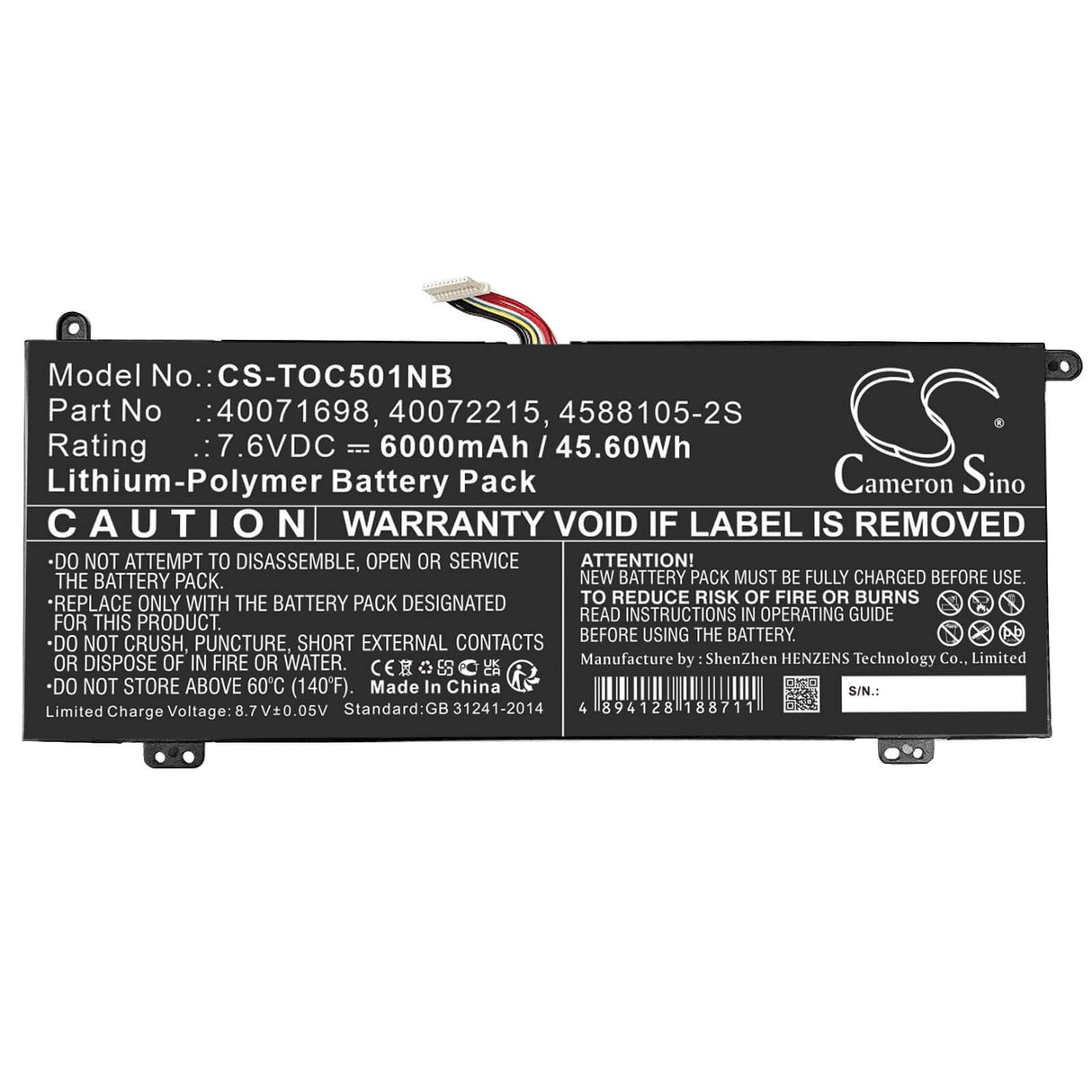 7.6v, Li-polymer, 6000mah, Battery Fits Medion, Akoya E15403, Akoya E15403(msn 30026724), 45.60wh Notebook, Laptop Cameron Sino Technology Limited