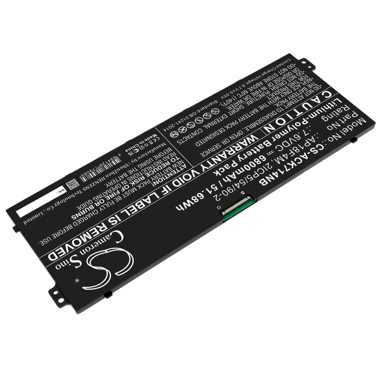 7.6v, Li-polymer, 6800mah, Battery Fits Acer Cchromebook 715 Cb715-1w-57cc, Chromebook 714 Cb714-1w-3313, 51.68wh Notebook, Laptop Cameron Sino Technology Limited
