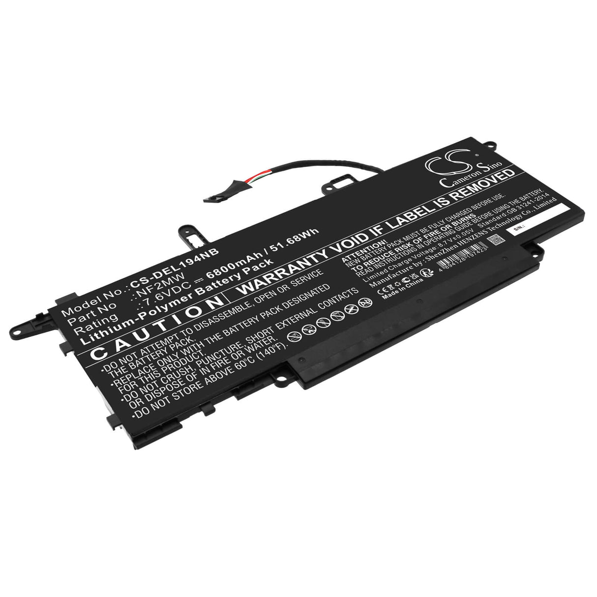 7.6v, Li-polymer, 6800mah, Battery Fits Dell, Latitude 14 9410 27m6v, Latitude 14 9410 28hym, 51.68wh Notebook, Laptop Cameron Sino Technology Limited