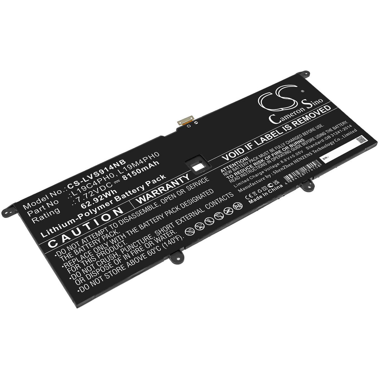 7.72v, 8150mah, Li-ion Battery Fit's Lenovo, Yoga Slim 9 14itl5 82d10000uk, 14itl5 82d10001uk, 62.92wh Notebook, Laptop Cameron Sino Technology Limited