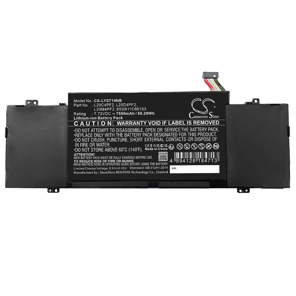 7.72v, Li-ion, 7550mah, Battery Fits Lenovo, Ideapad Slim 7 Carbon 14acn6, Ideapad Slim 7 Carbon 14acn6 8, 58.29wh Notebook, Laptop Cameron Sino Technology Limited
