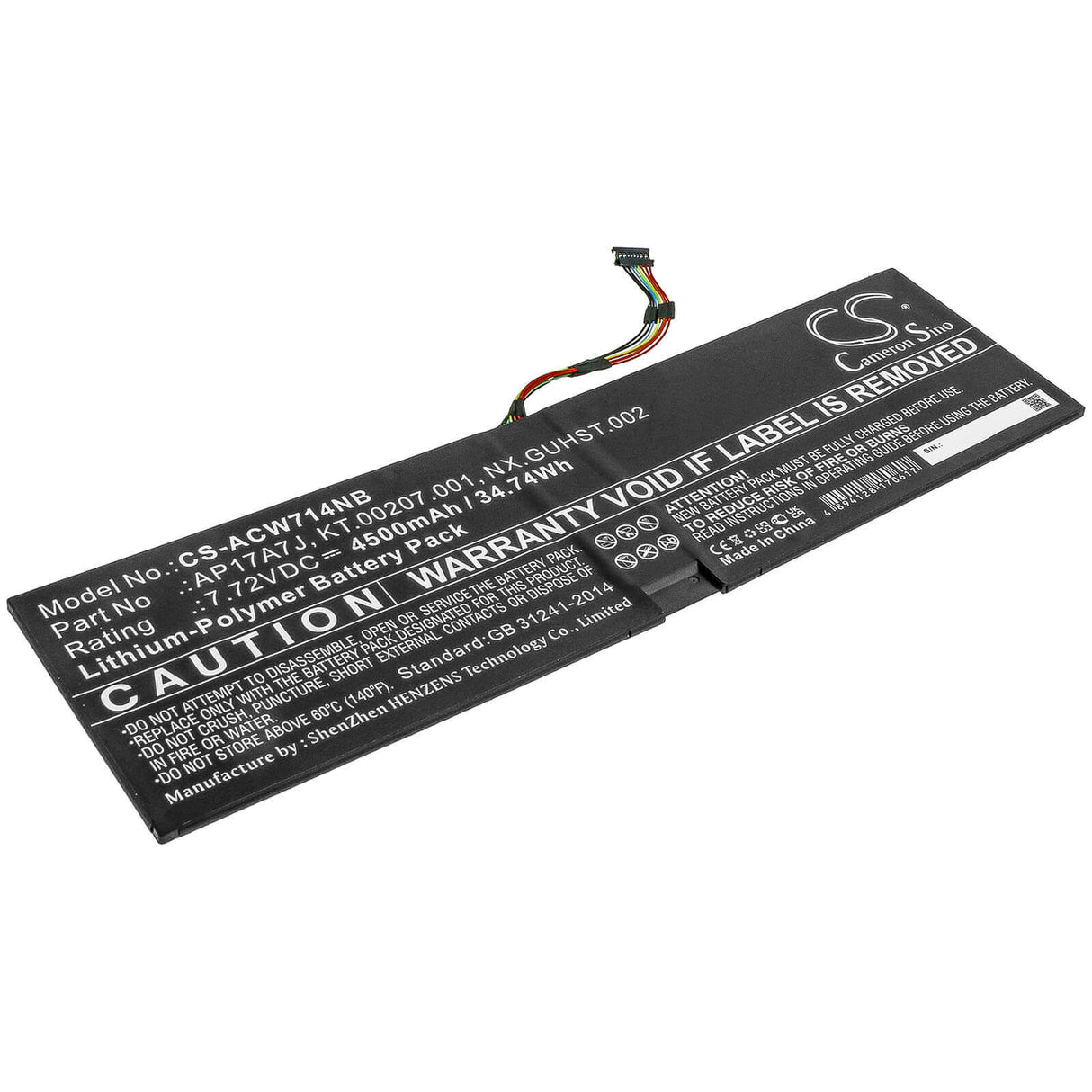 7.72v, Li-polymer, 4500mah, Battery Fit's Acer, Swift 7 Sf714-51t, Swift 7 Sf714-51t-m16f, Swift 7 Sf714-51t-m1f6, 34.74wh Notebook, Laptop Cameron Sino Technology Limited