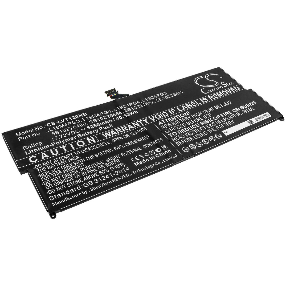 7.72v, Li-polymer, 5250mah, Battery Fit's Lenovo, Thinkpad X12 Detachable, 40.53wh Notebook, Laptop Cameron Sino Technology Limited