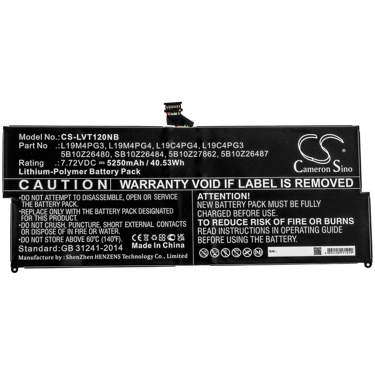 7.72v, Li-polymer, 5250mah, Battery Fit's Lenovo, Thinkpad X12 Detachable, 40.53wh Notebook, Laptop Cameron Sino Technology Limited
