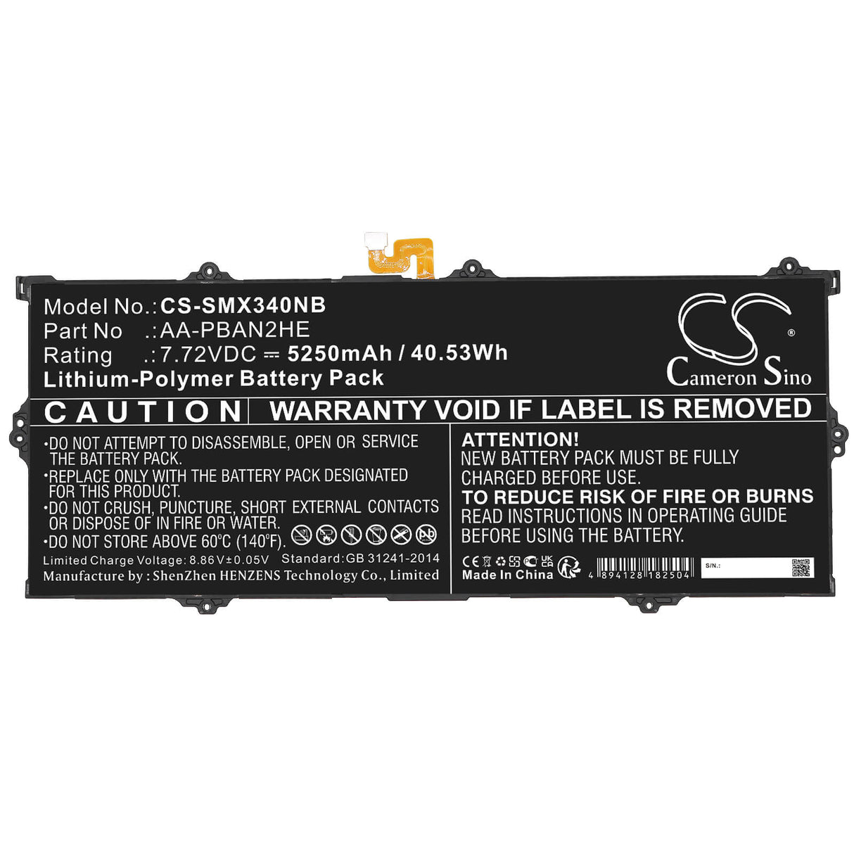 7.72v, Li-polymer, 5250mah, Battery Fits Samsung, Galaxy Book Go, Xe340xda-ka1it, 40.53wh Notebook, Laptop Cameron Sino Technology Limited