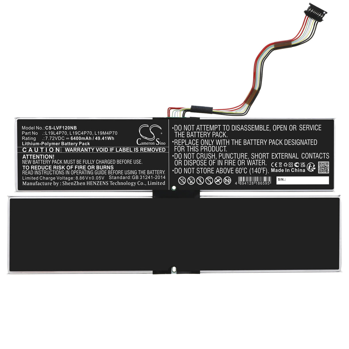7.72v, Li-polymer, 6400mah, Battery Fits Lenovo, Thinkpad X1 Fold Gen 1-20rk000, Thinkpad X1 Fold Gen 1-20rk000, 49.41wh Notebook, Laptop Cameron Sino Technology Limited