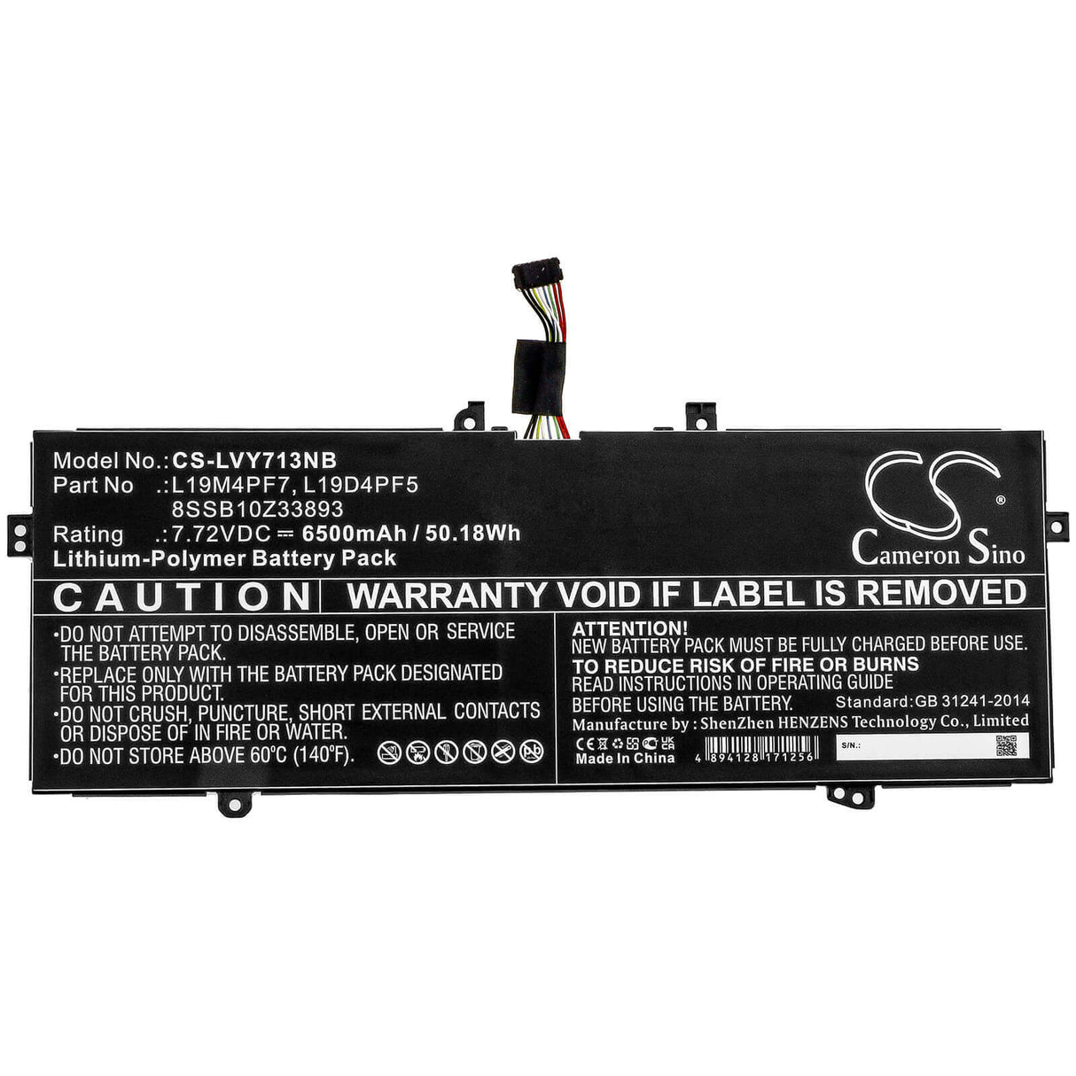 7.72v, Li-polymer, 6500mah, Battery Fit's Lenovo, Yoga 13s 2021, Yoga Slim 7-13acn05, Yoga Slim 7-13acn05(82cy), 50.18wh Notebook, Laptop Cameron Sino Technology Limited