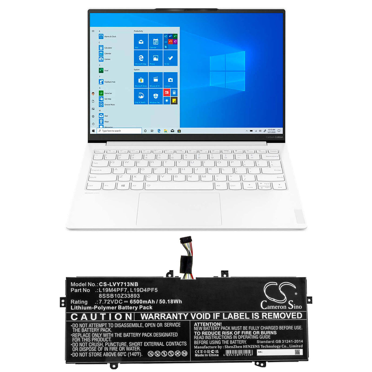 7.72v, Li-polymer, 6500mah, Battery Fit's Lenovo, Yoga 13s 2021, Yoga Slim 7-13acn05, Yoga Slim 7-13acn05(82cy), 50.18wh Notebook, Laptop Cameron Sino Technology Limited