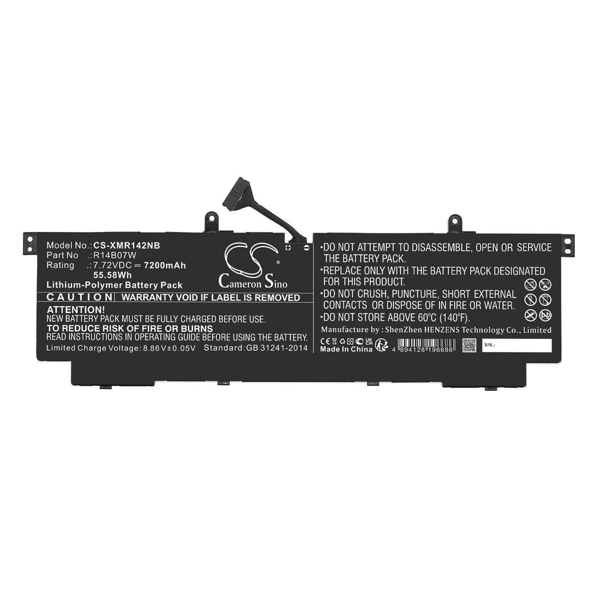 7.72v, Li-polymer, 7200mah, Battery Fits Xiaomi, Notebook Pro 14 2022, 55.58wh Notebook, Laptop Cameron Sino Technology Limited