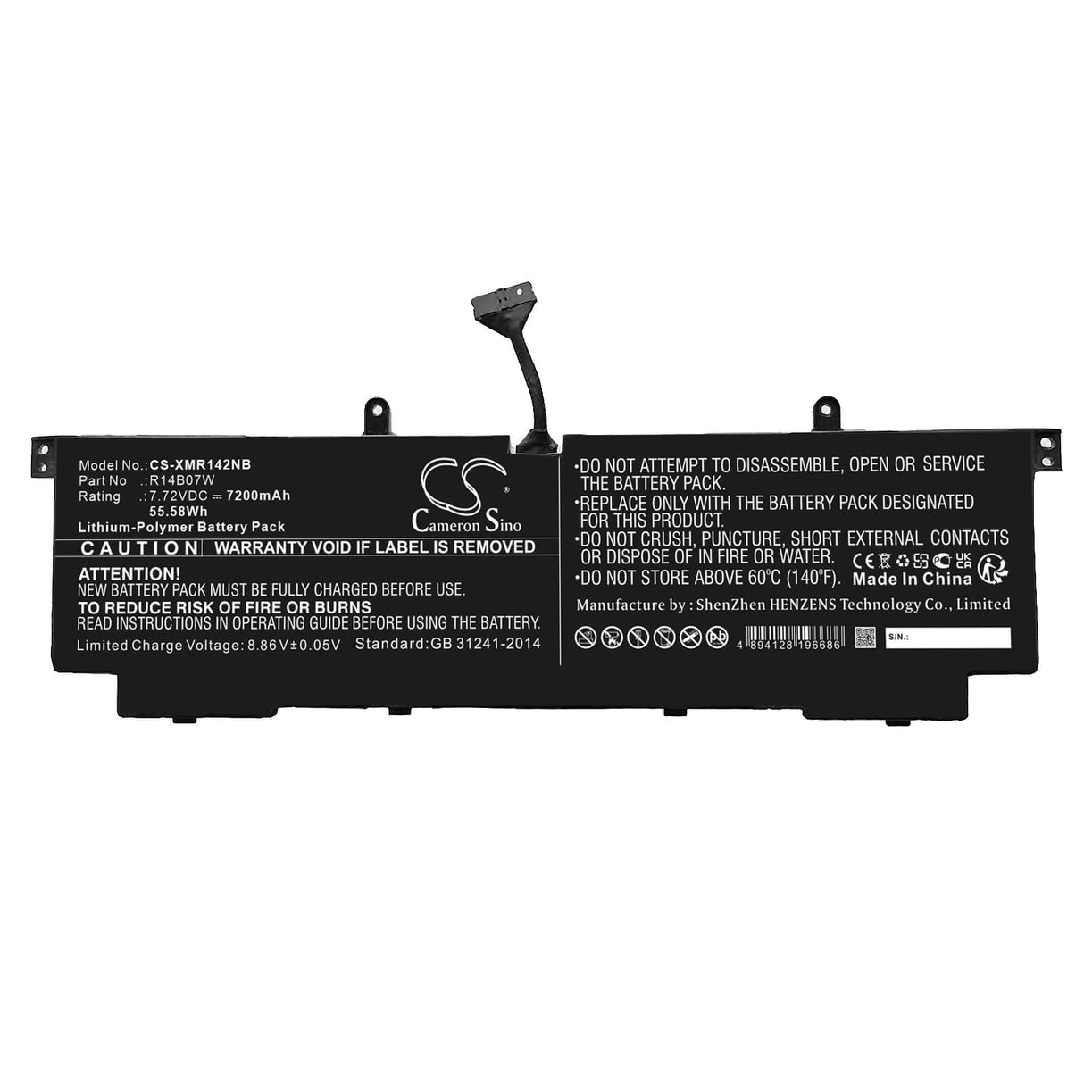7.72v, Li-polymer, 7200mah, Battery Fits Xiaomi, Notebook Pro 14 2022, 55.58wh Notebook, Laptop Cameron Sino Technology Limited