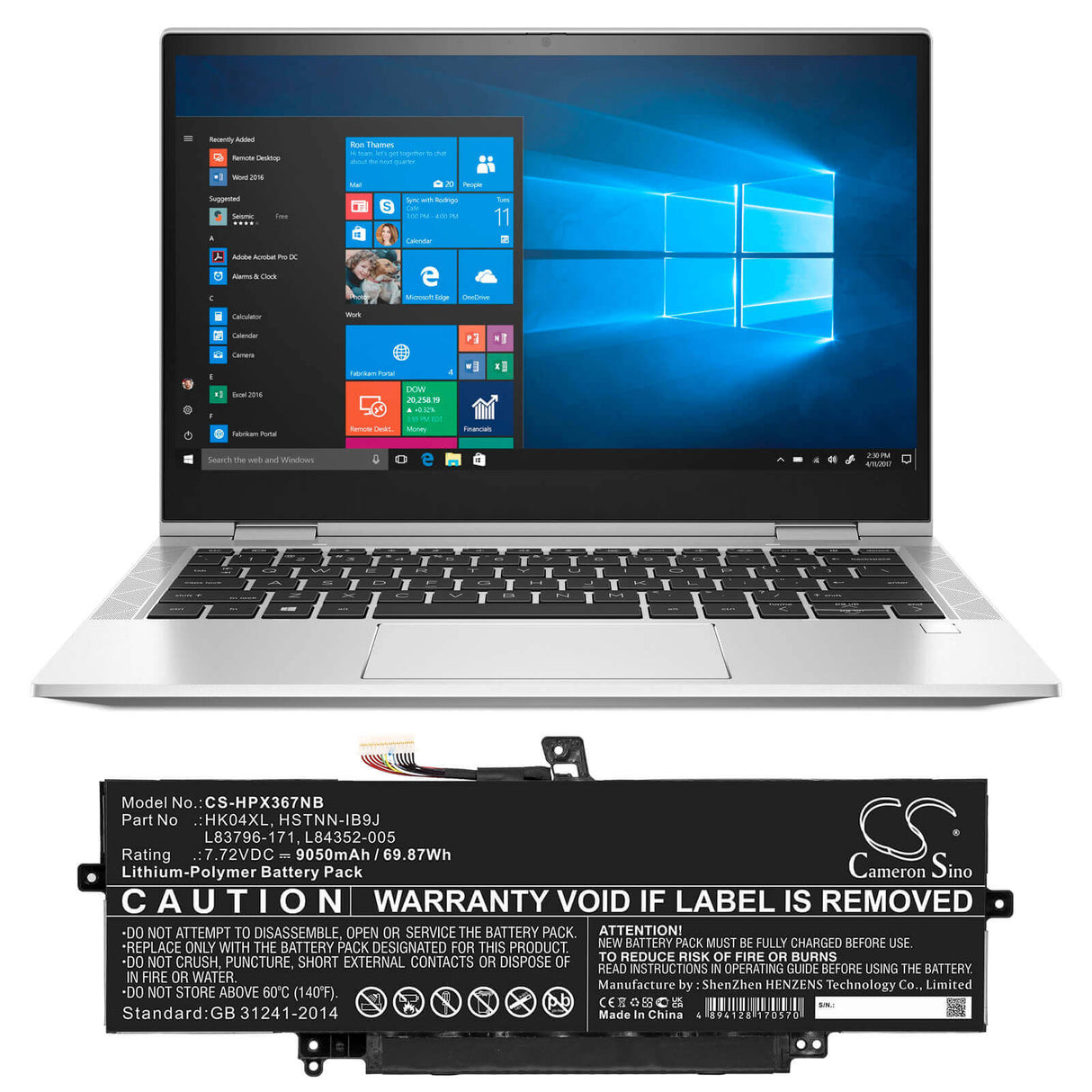 7.72v, Li-polymer, 9050mah, Battery Fit's Hp, Elitebook X360 1040 G7, Elitebook X360 1040 G7 119y7ea, Elitebook X360 1040 G7 1p6 Notebook, Laptop Cameron Sino Technology Limited