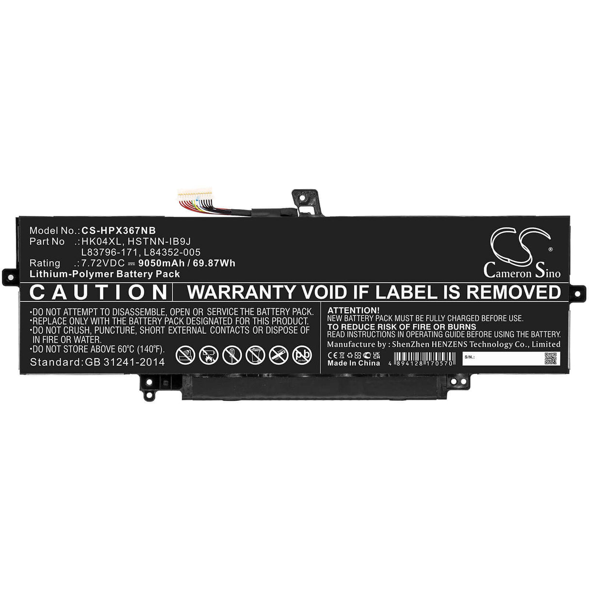 7.72v, Li-polymer, 9050mah, Battery Fit's Hp, Elitebook X360 1040 G7, Elitebook X360 1040 G7 119y7ea, Elitebook X360 1040 G7 1p6 Notebook, Laptop Cameron Sino Technology Limited