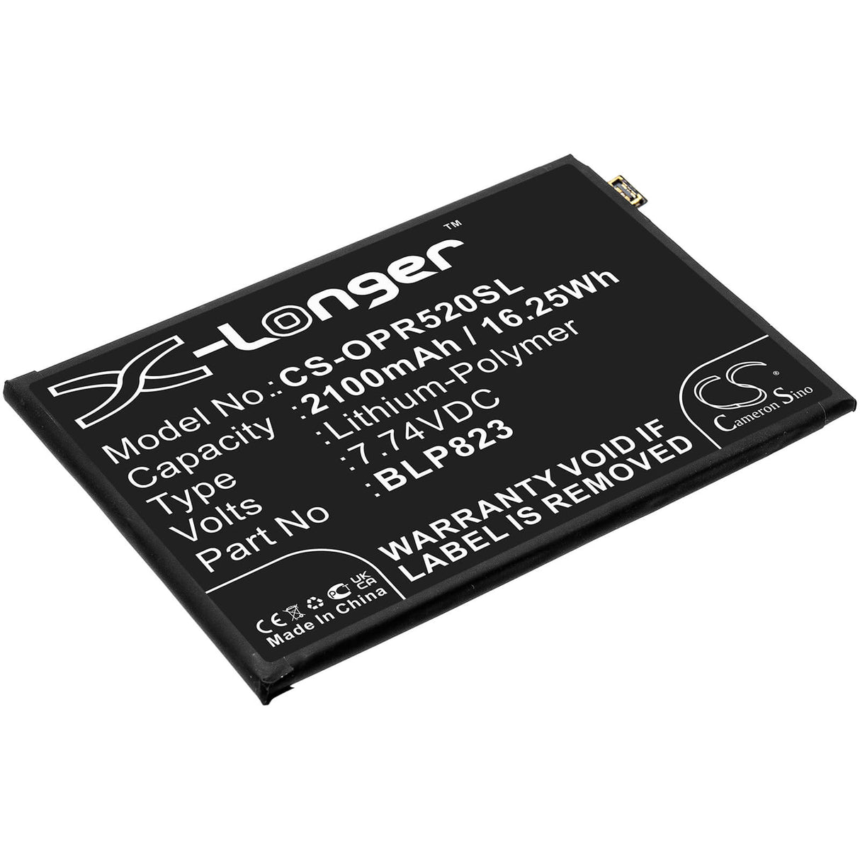 7.74V, Li-Polymer, 2100mAh, SmartPhone battery fits Oppo, Blp823, Cph2201, Pdsm00, 16.25Wh Mobile, SmartPhone Cameron Sino Technology Limited (Smartphone)