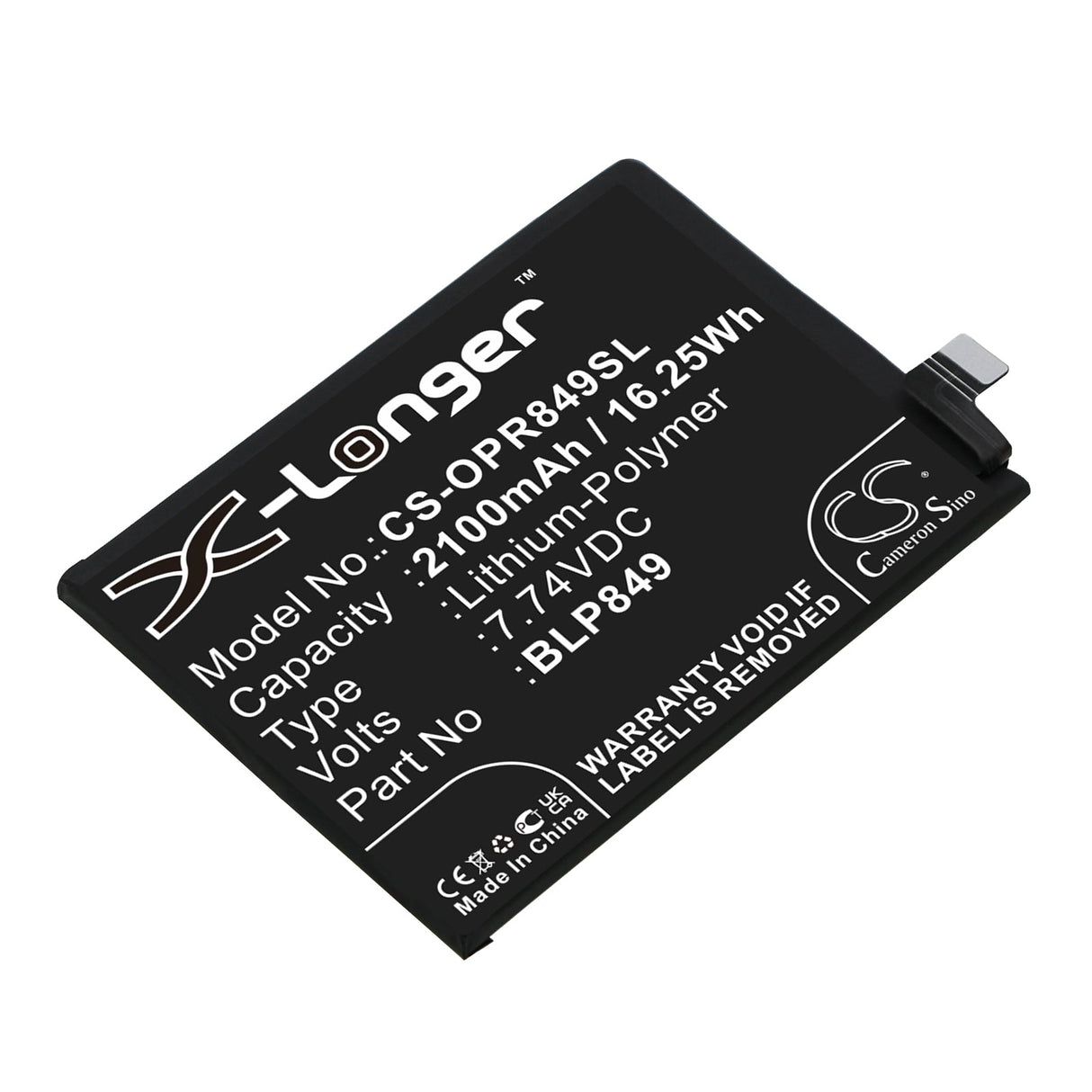 7.74V, Li-Polymer, 2100mAh, SmartPhone battery fits Oppo, Blp849, Realme Gt, Realme Gt Neo, 16.25Wh Mobile, SmartPhone Cameron Sino Technology Limited (Smartphone)