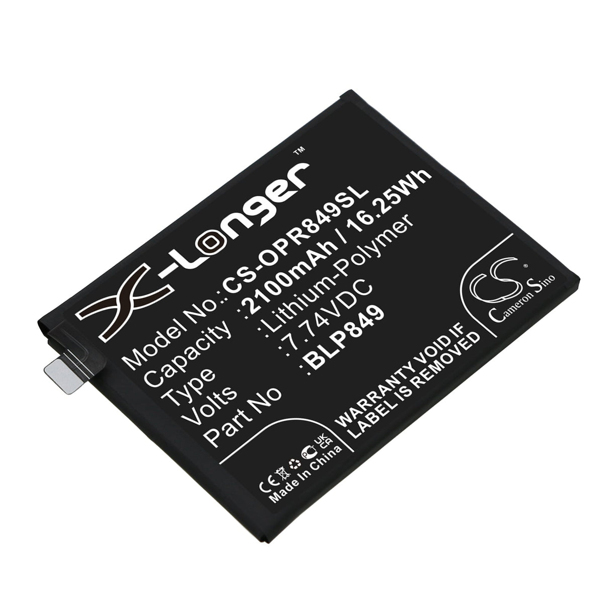 7.74V, Li-Polymer, 2100mAh, SmartPhone battery fits Oppo, Blp849, Realme Gt, Realme Gt Neo, 16.25Wh Mobile, SmartPhone Cameron Sino Technology Limited (Smartphone)