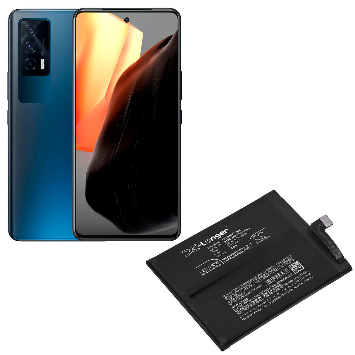 7.74V, Li-Polymer, 2100mAh, SmartPhone battery fits Vivo, B-p5, I1012, Iqoo 7 5g, 16.25Wh Mobile, SmartPhone Cameron Sino Technology Limited (Smartphone)