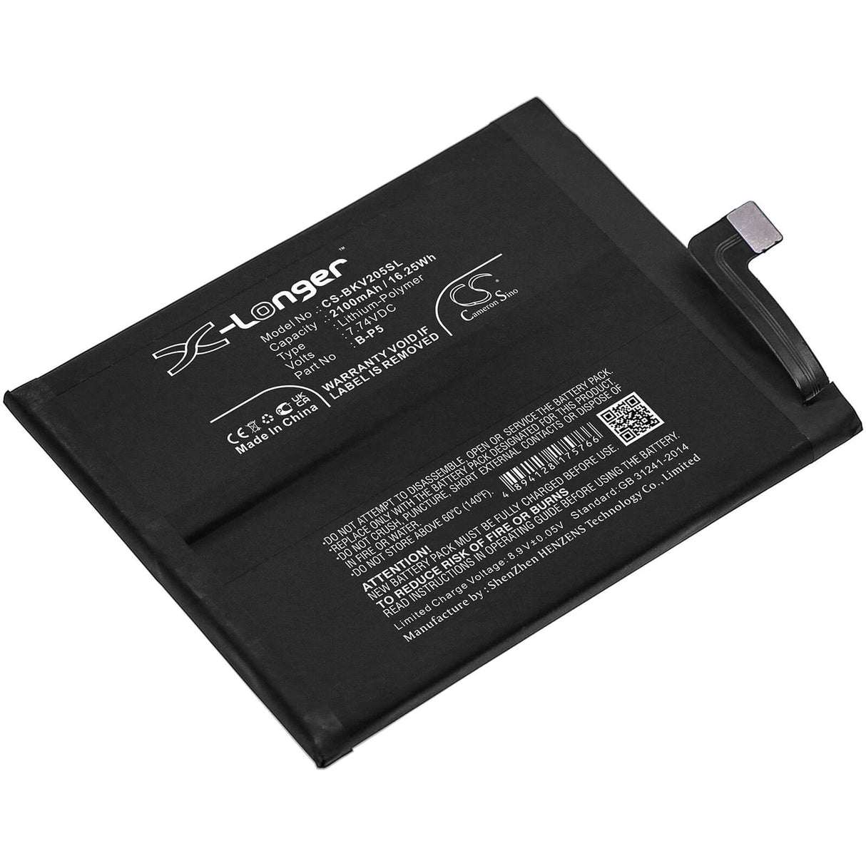 7.74V, Li-Polymer, 2100mAh, SmartPhone battery fits Vivo, B-p5, I1012, Iqoo 7 5g, 16.25Wh Mobile, SmartPhone Cameron Sino Technology Limited (Smartphone)