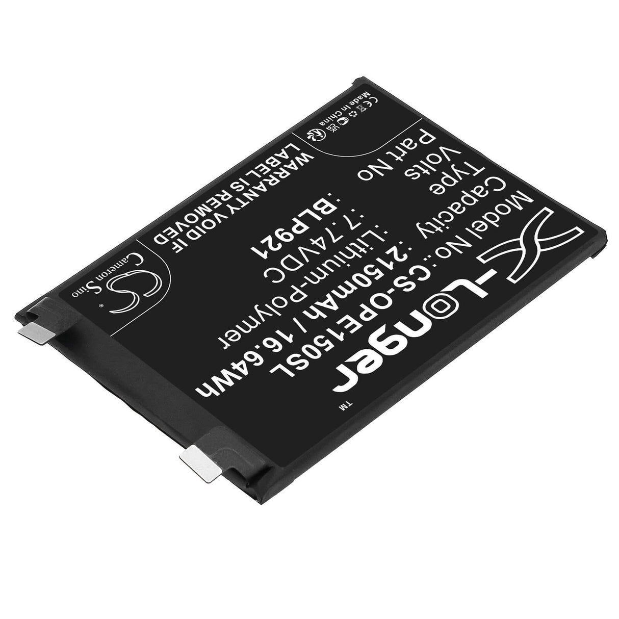 7.74V, Li-Polymer, 2150mAh, SmartPhone battery fits Oneplus, Blp921, Ace 150w, 16.64Wh Mobile, SmartPhone Cameron Sino Technology Limited (Smartphone)