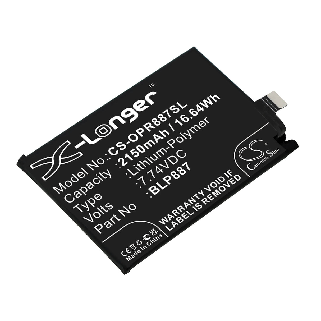 7.74V, Li-Polymer, 2150mAh, SmartPhone battery fits Oppo, Blp887, Realme Gt Neo 2, Realme Gt Pro 2, 16.64Wh Mobile, SmartPhone Cameron Sino Technology Limited (Smartphone)