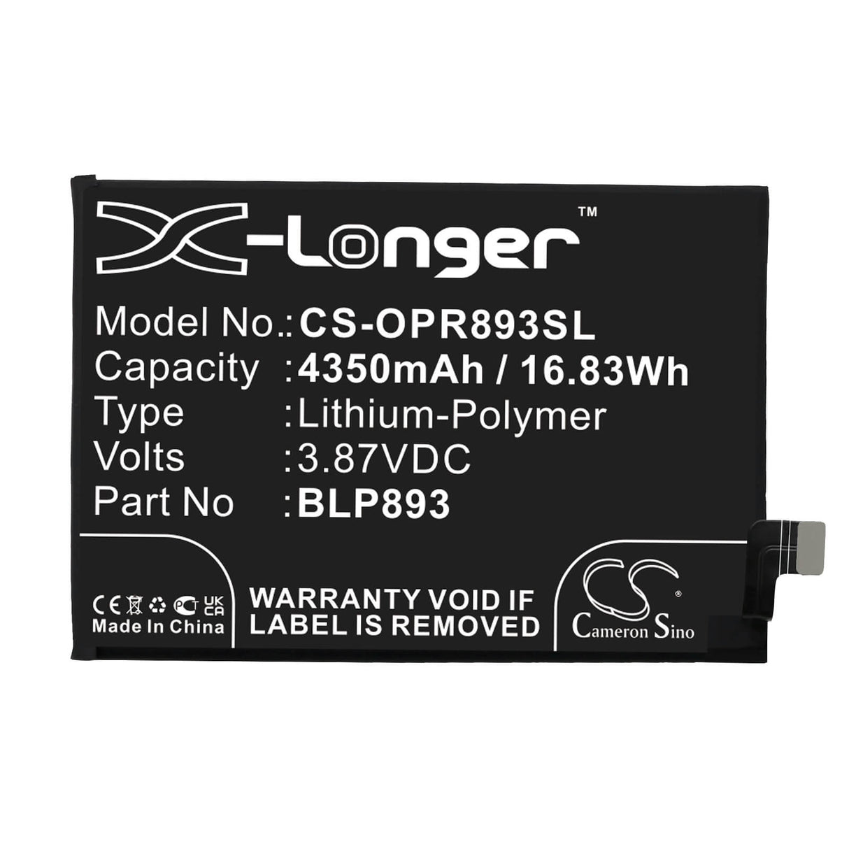 7.74V, Li-Polymer, 2150mAh, SmartPhone battery fits Oppo, Blp887, Realme Gt Neo 2, Realme Gt Pro 2, 16.64Wh Mobile, SmartPhone Cameron Sino Technology Limited (Smartphone)