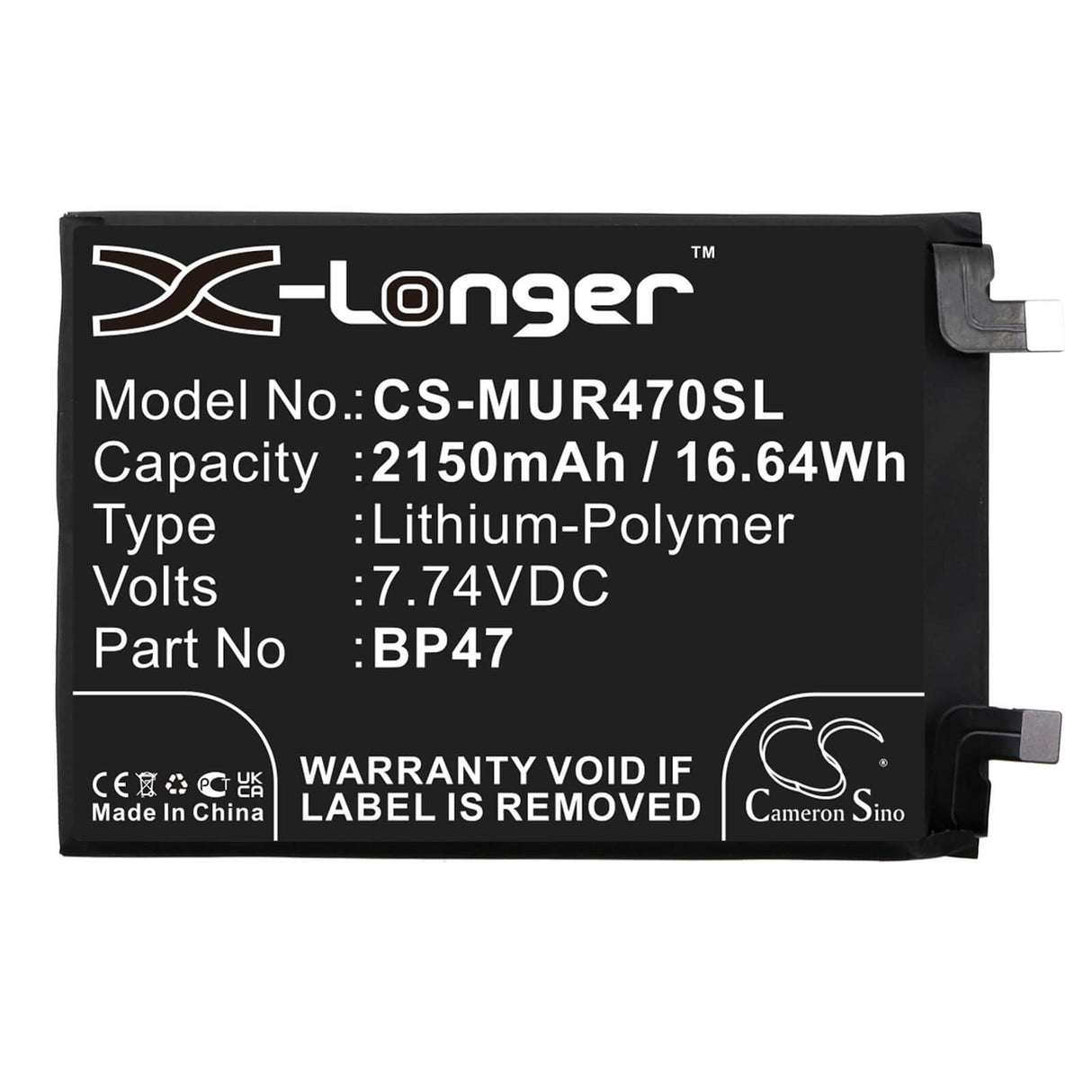 7.74V, Li-Polymer, 2150mAh, SmartPhone battery fits Redmi, Xiaomi, Bp47, 21091116uc, 21091116ug, 16.64Wh Mobile, SmartPhone Cameron Sino Technology Limited (Smartphone)