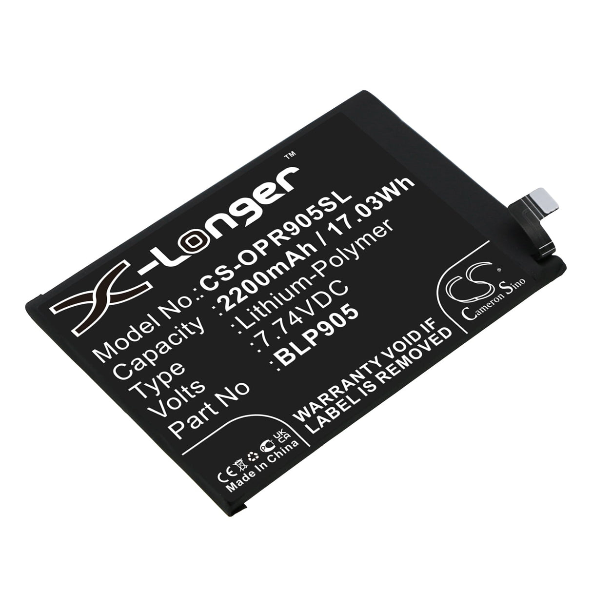 7.74V, Li-Polymer, 2200mAh, SmartPhone battery fits Oppo, Blp905, Pfdm00, Reno 7 Pro 5g, 17.03Wh Mobile, SmartPhone Cameron Sino Technology Limited (Smartphone)