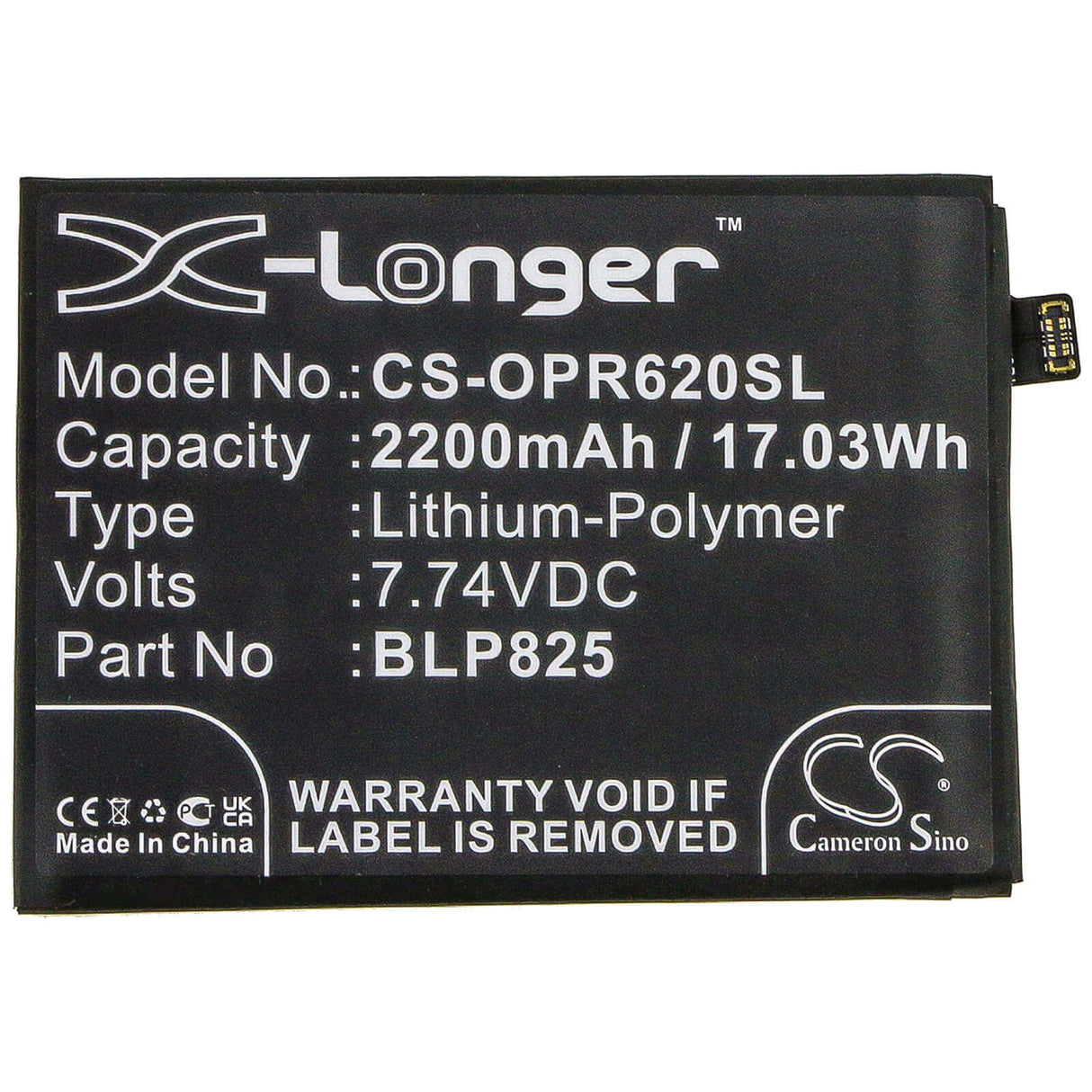 7.74V, Li-Polymer, 2200mAh, SmartPhone battery fits Oppo, Blp825, Reno5 Pro+, Reno6 Pro, 17.03Wh Mobile, SmartPhone Cameron Sino Technology Limited (Smartphone)