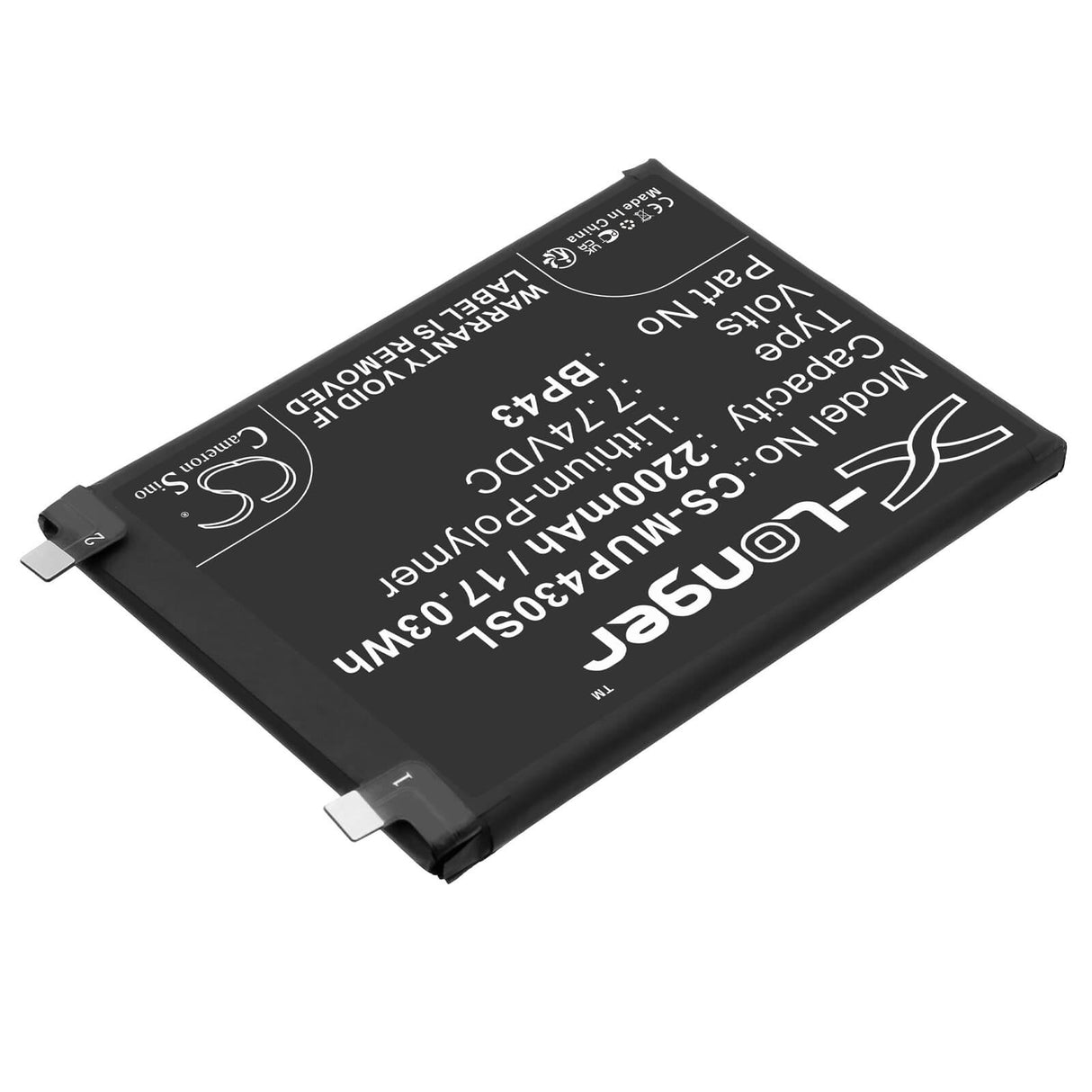 7.74V, Li-Polymer, 2200mAh, SmartPhone battery fits Xiaomi, Bp43, Mix 4, 17.03Wh Mobile, SmartPhone Cameron Sino Technology Limited (Smartphone)