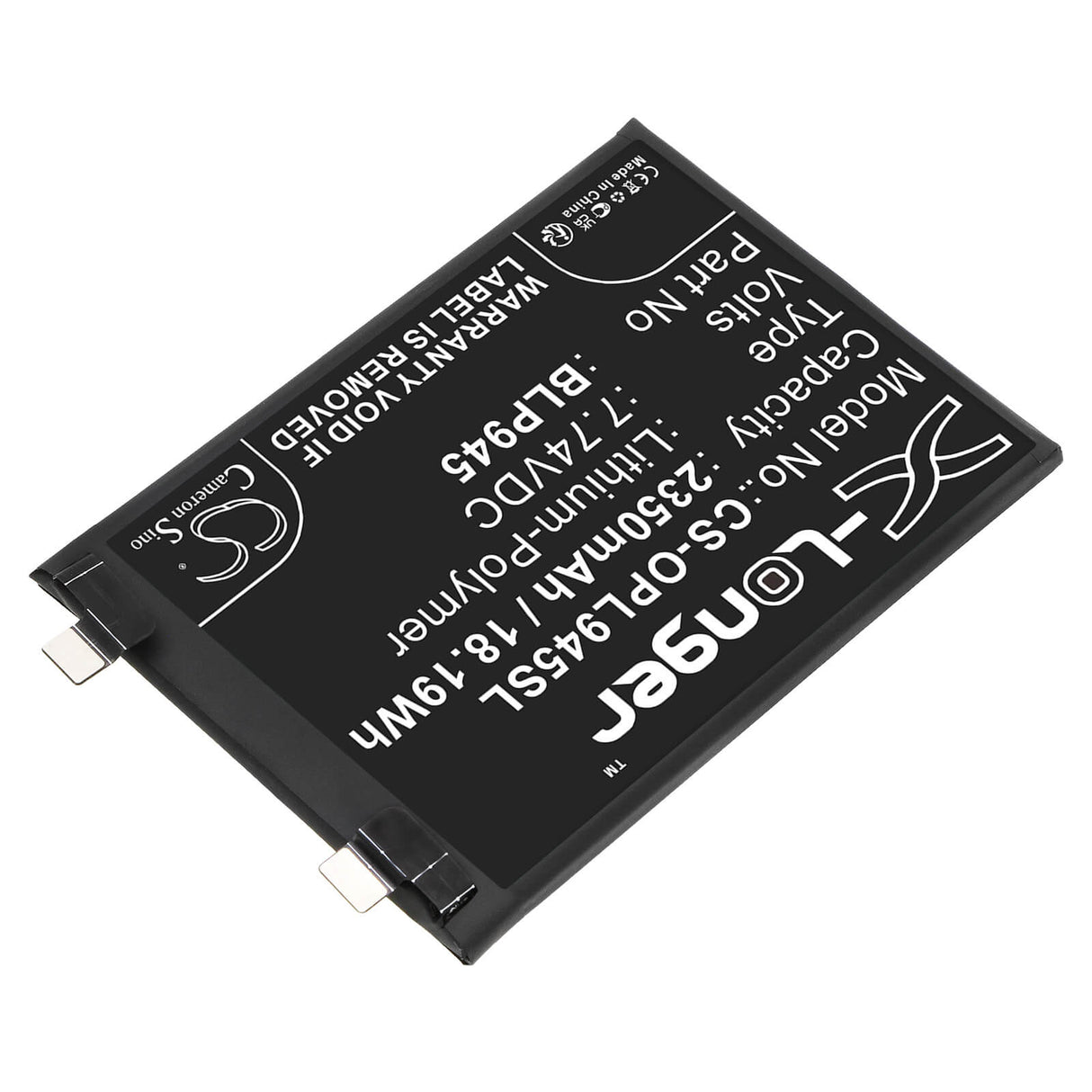7.74V, Li-Polymer, 2350mAh, batterie pour smartphone compatible avec Oneplus, Blp945, 10t 5g, Ace Pro, 18.19Wh Mobile, Smartphone Cameron Sino Technology Limited (Smartphone)