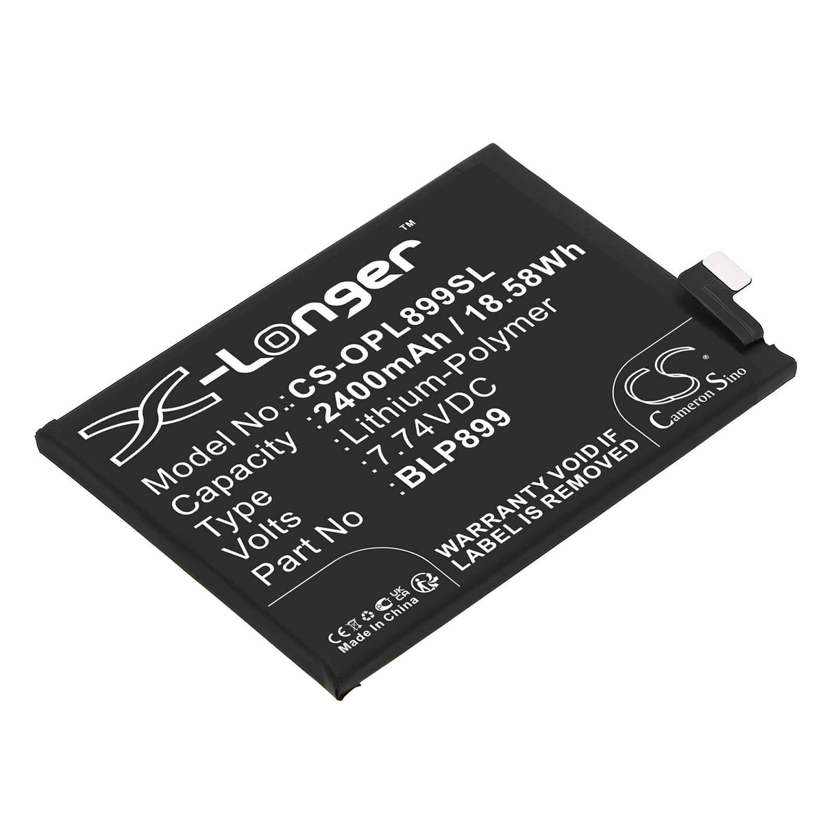 7.74V, Li-Polymer, 2400mAh, SmartPhone battery fits Oneplus, Blp899, 10 Pro, 10 Pro 5g, 18.58Wh Mobile, SmartPhone Cameron Sino Technology Limited (Smartphone)