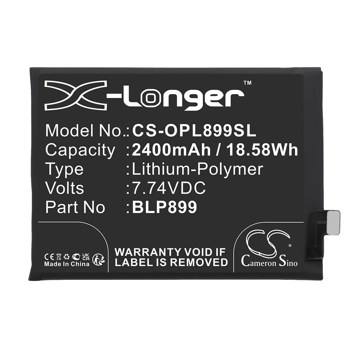 7.74V, Li-Polymer, 2400mAh, SmartPhone battery fits Oneplus, Blp899, 10 Pro, 10 Pro 5g, 18.58Wh Mobile, SmartPhone Cameron Sino Technology Limited (Smartphone)