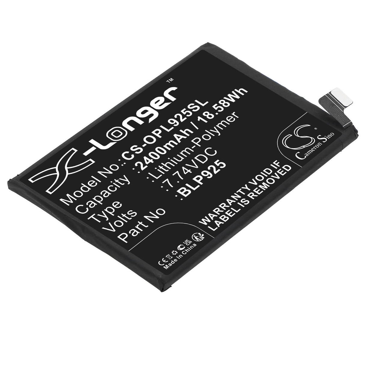 7,74V, Li-Polymer, 2400mAh, batterie de smartphone compatible avec Oppo, Oneplus, Blp925, 10r, 10r 5g 2022, 18,58Wh Mobile, Smartphone Cameron Sino Technology Limited (Smartphone)