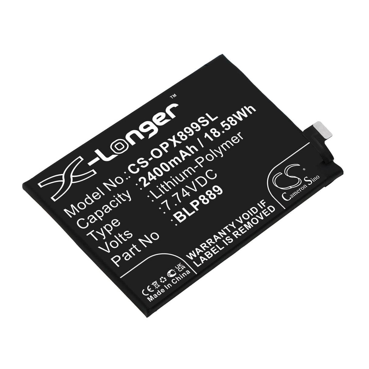 7.74V, Li-Polymer, 2400mAh, SmartPhone battery fits Oppo, Blp889, Cph2305, Find X5 Pro, 18.58Wh Mobile, SmartPhone Cameron Sino Technology Limited (Smartphone)