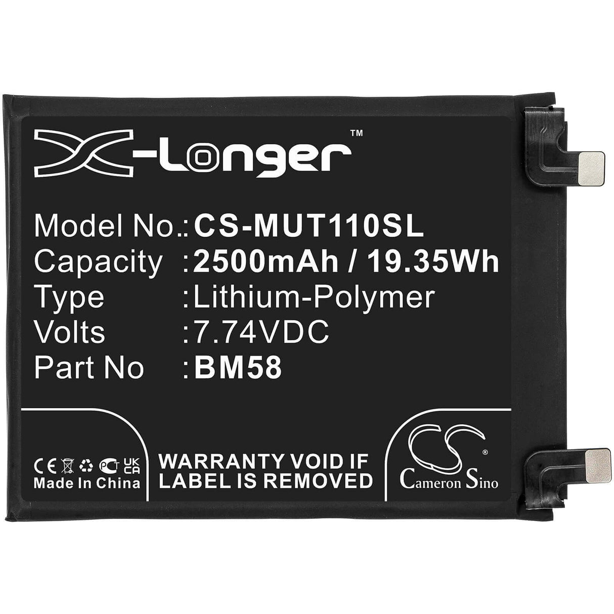 7.74V, Li-Polymer, 2500mAh, SmartPhone battery fits Xiaomi, Bm58, 2107113sg, Mi 11t Pro 5g, 19.35Wh Mobile, SmartPhone Cameron Sino Technology Limited (Smartphone)