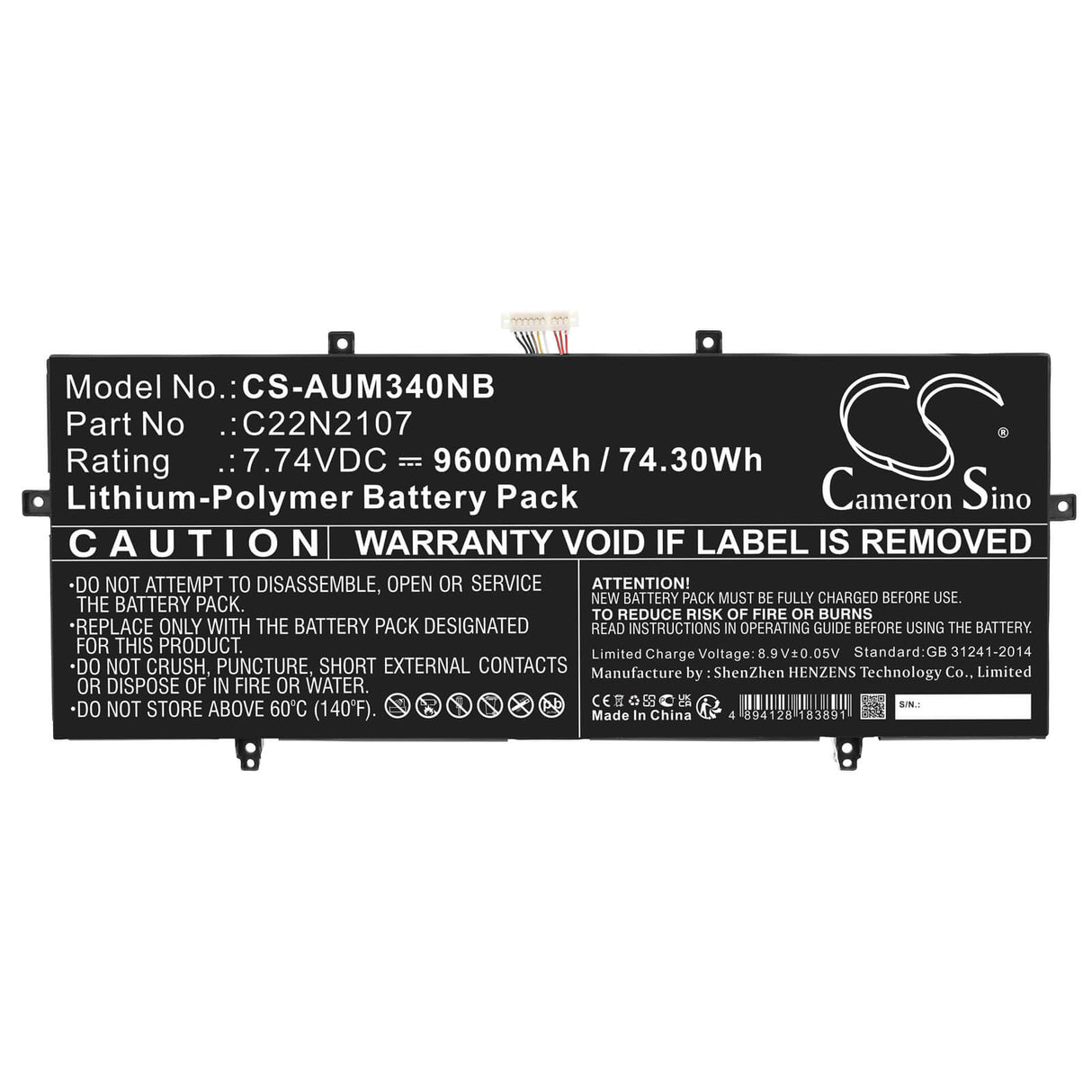 7.74v, Li-polymer, 9600mah, Battery Fits Asus, Zenbook 14 2022 Ux4302za, Zenbook 14 Oled Um3402, 74.30wh Notebook, Laptop Cameron Sino Technology Limited