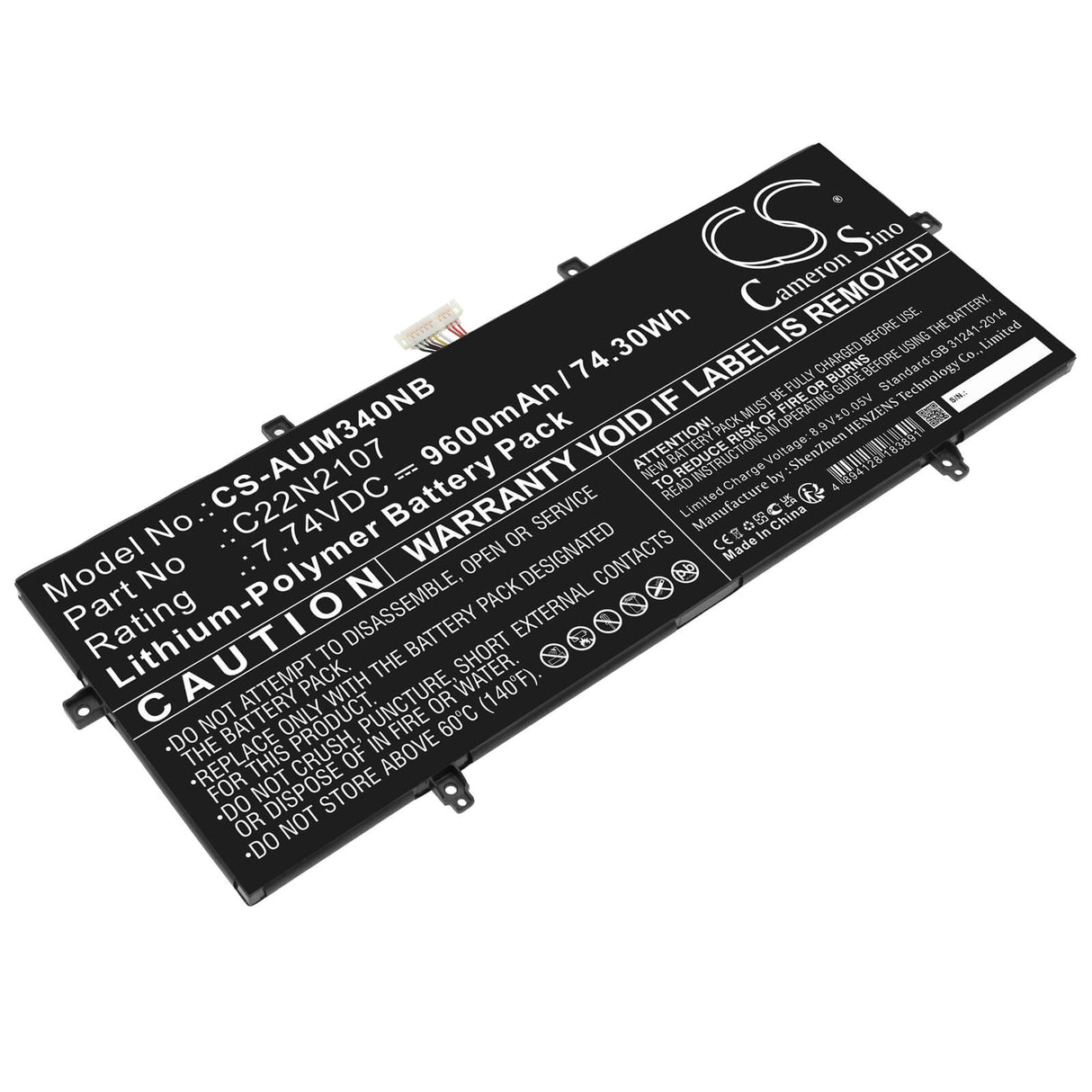 7.74v, Li-polymer, 9600mah, Battery Fits Asus, Zenbook 14 2022 Ux4302za, Zenbook 14 Oled Um3402, 74.30wh Notebook, Laptop Cameron Sino Technology Limited