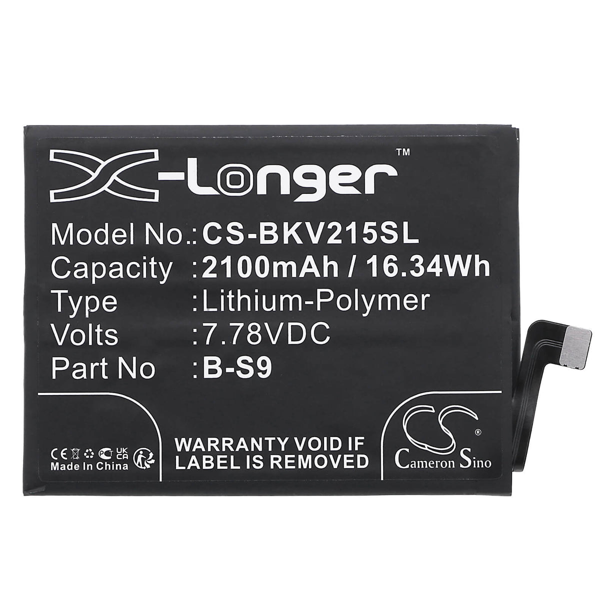 7.78V, Li-Polymer, 2100mAh, SmartPhone battery fits Vivo, B-s9, I2109, Iqoo 9 Se 5g, 16.34Wh Mobile, SmartPhone Cameron Sino Technology Limited (Smartphone)