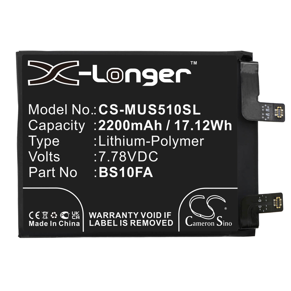 7,78V, Li-Polymer, 2200mAh, batterie de smartphone compatible avec Xiaomi, Bs10fa, Black Shark 5 Pro 5g, Black Shark 5s, 17,12Wh Mobile, Smartphone Cameron Sino Technology Limited (Smartphone)