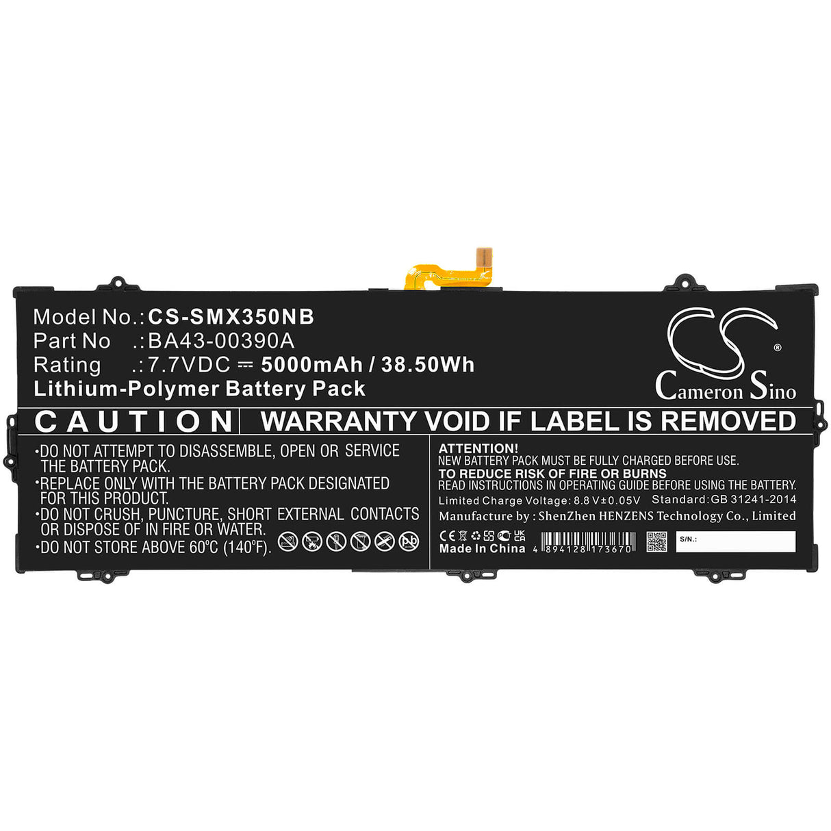 7.7v, 5000mah, Li-polymer Battery Fit's Samsung, Chromebook 15.6", Xe350xba-k01us, 38.50wh Notebook, Laptop Cameron Sino Technology Limited
