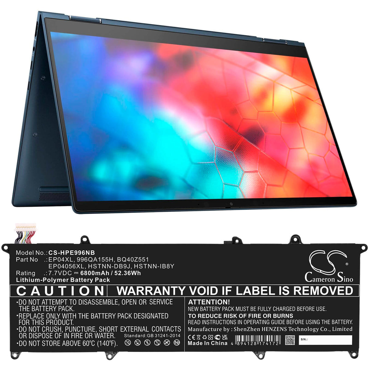 Batterie Li-polymère 7.7v, 6800mah, adaptée pour Hp, Elite Dragonfly G1, Elite Dragonfly G2, 52.36wh Notebook, Laptop Cameron Sino Technology Limited