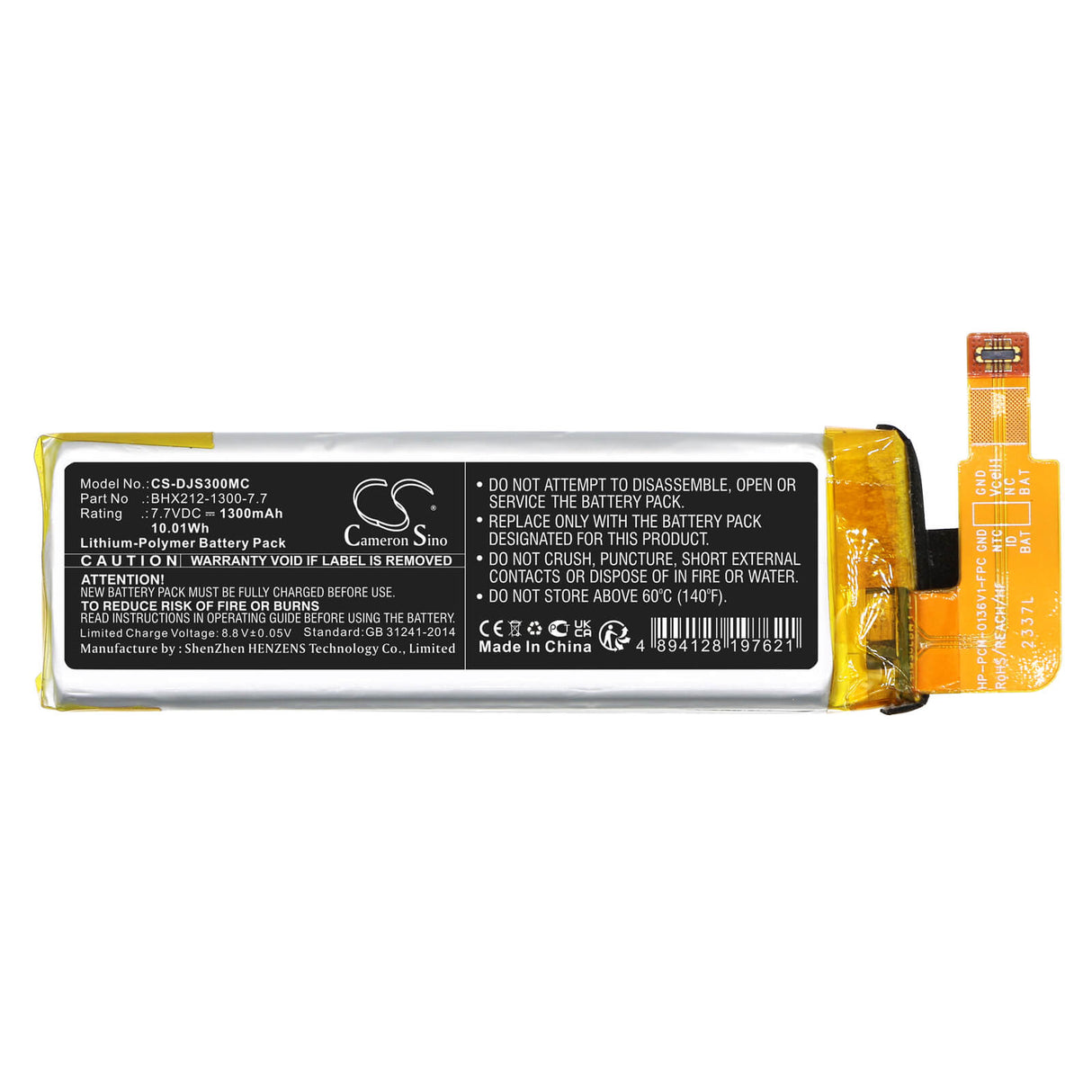 7.7V, Li-Polymer, 1300mAh, Camera battery fits Dji, Bhx212-1300-7.7, Osmo Pocket 3, 10.01Wh Camera Cameron Sino Technology Limited (Camera)
