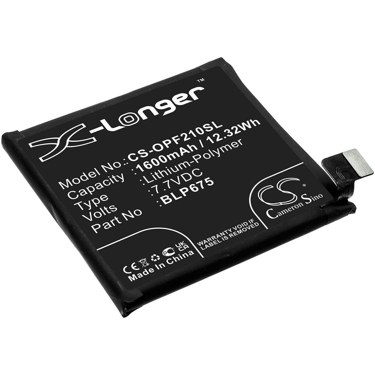 7.7V, Li-Polymer, 1600mAh, SmartPhone battery fits Oppo, Blp675, Cph1871, Cph1875, 12.32Wh Mobile, SmartPhone Cameron Sino Technology Limited (Smartphone)