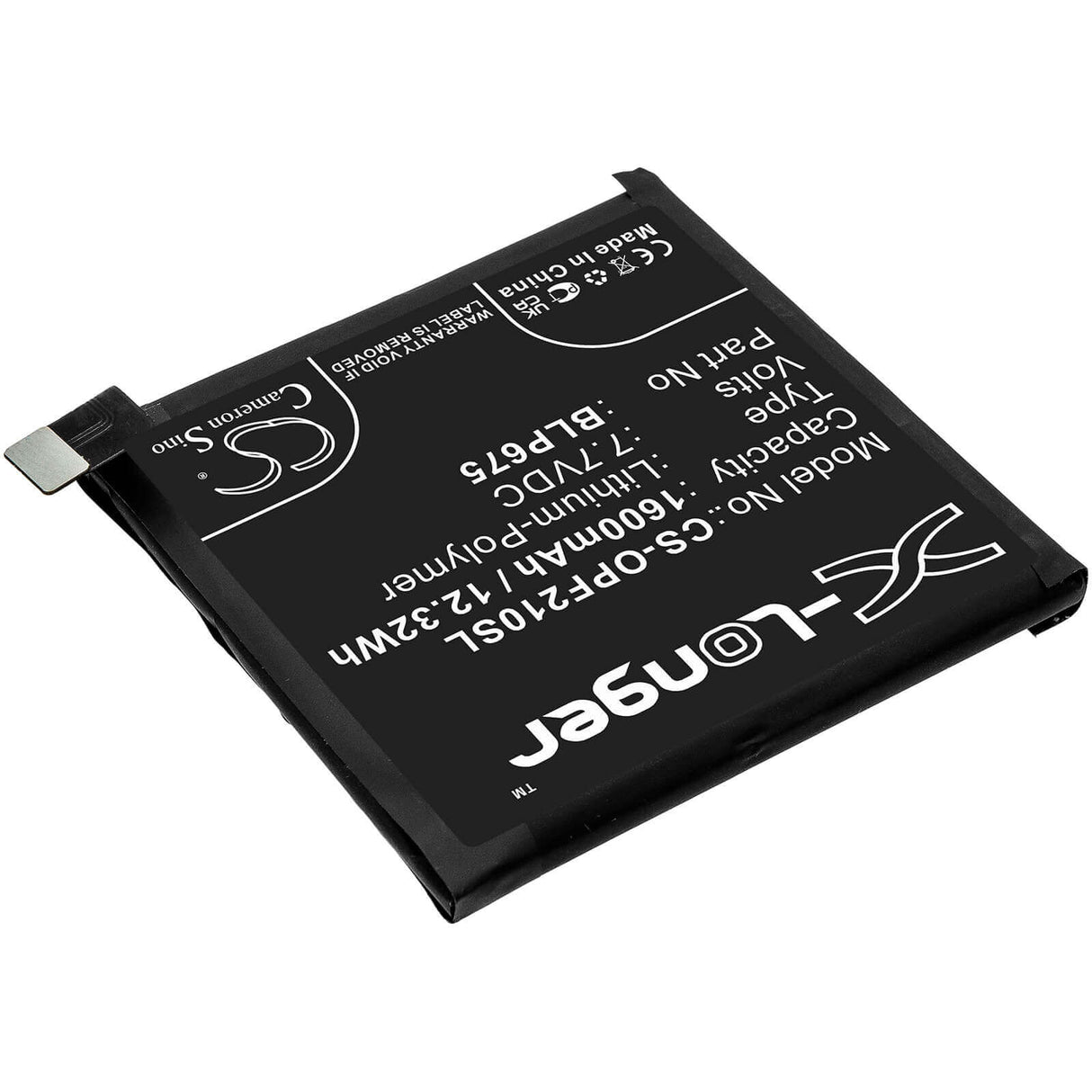 7.7V, Li-Polymer, 1600mAh, SmartPhone battery fits Oppo, Blp675, Cph1871, Cph1875, 12.32Wh Mobile, SmartPhone Cameron Sino Technology Limited (Smartphone)