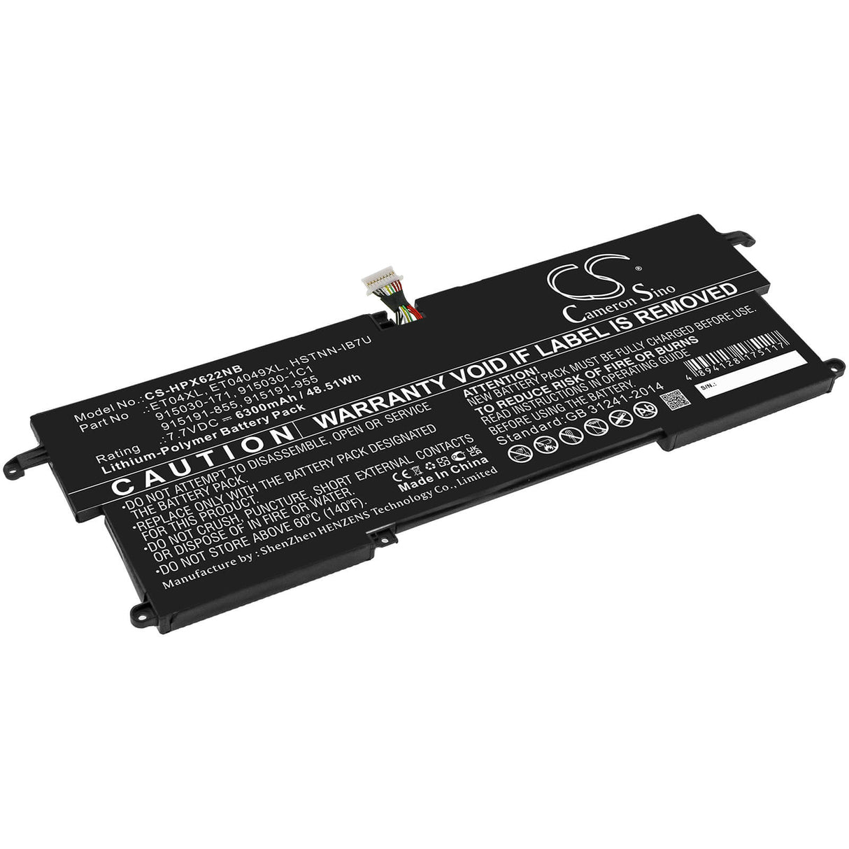 7.7v, Li-polymer, 6300mah, Battery Fits Hp, E Litebook X360 1020 G2-1em62e, Elitebook X360 1020 G2(1ep69ea, 48.51wh Notebook, Laptop Cameron Sino Technology Limited