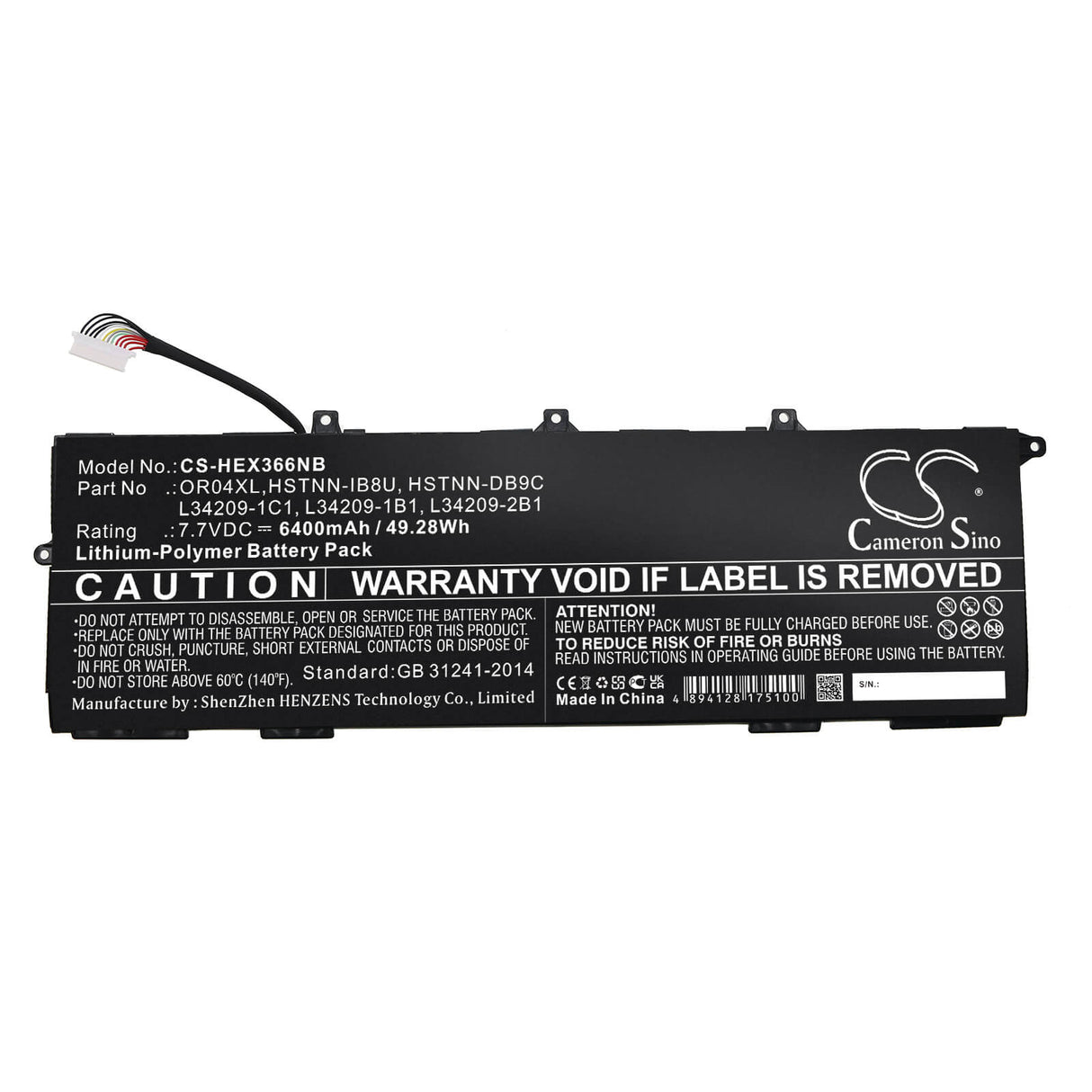 7.7v, Li-polymère, 6400mah, Batterie compatible avec Hp, Elitebook X360 830 G6, 49.28wh Notebook, Laptop Cameron Sino Technology Limited