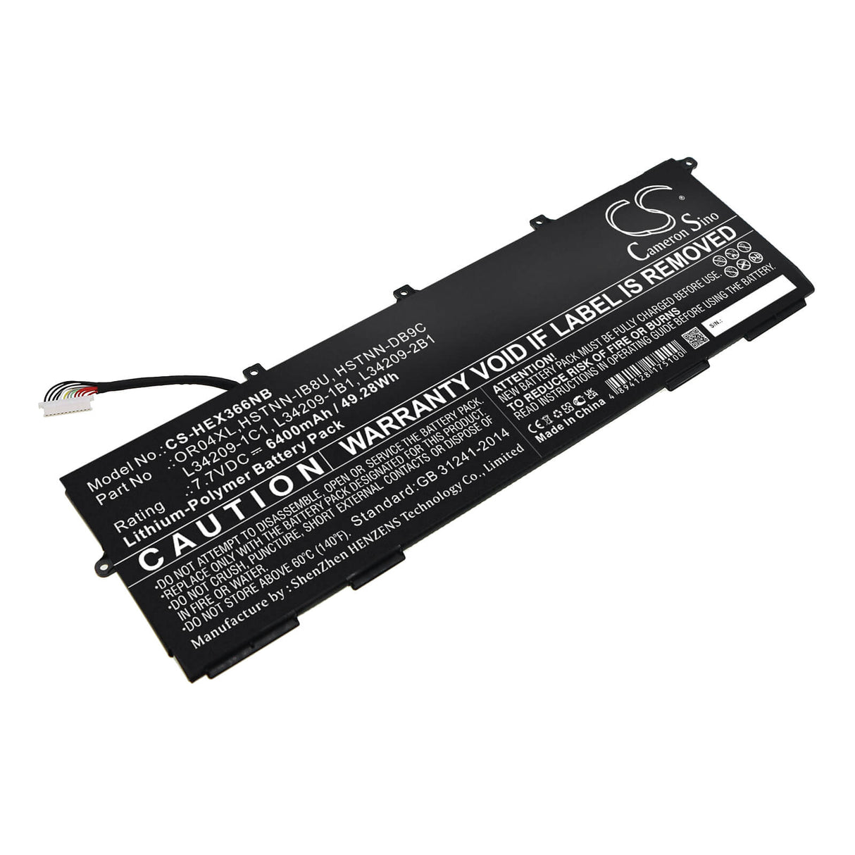 7.7v, Li-polymère, 6400mah, Batterie compatible avec Hp, Elitebook X360 830 G6, 49.28wh Notebook, Laptop Cameron Sino Technology Limited