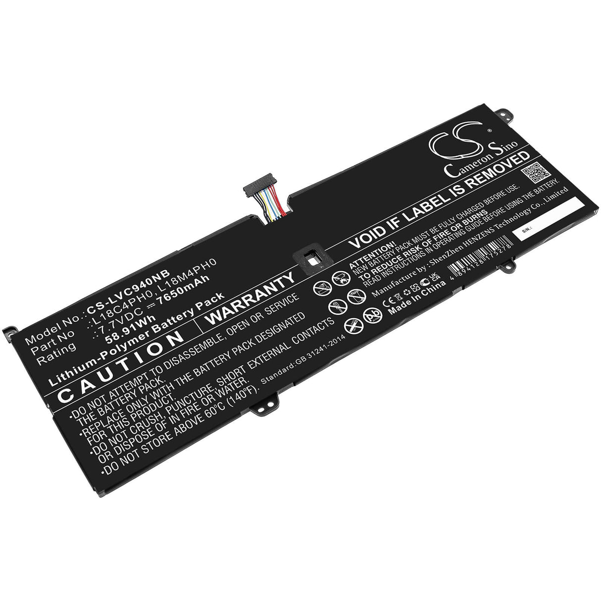 7,7v, Li-polymère, 7650mah, Batterie Compatible avec Lenovo, Yoga C940 Sp/a, Yoga C940-14iil, 58,91wh Notebook, Laptop Cameron Sino Technology Limited