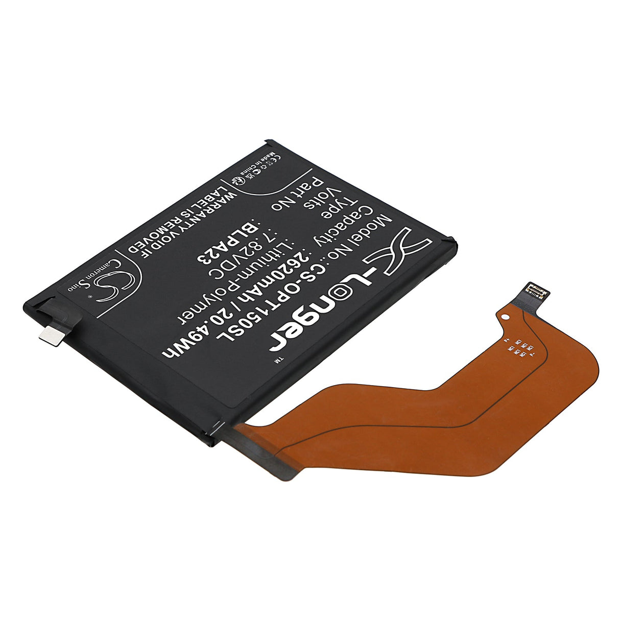 7.82V, Li-Polymer, 2620mAh, SmartPhone battery fits Oppo, Blpa23, Realme Gt5 150w, 20.49Wh Mobile, SmartPhone Cameron Sino Technology Limited (Smartphone)