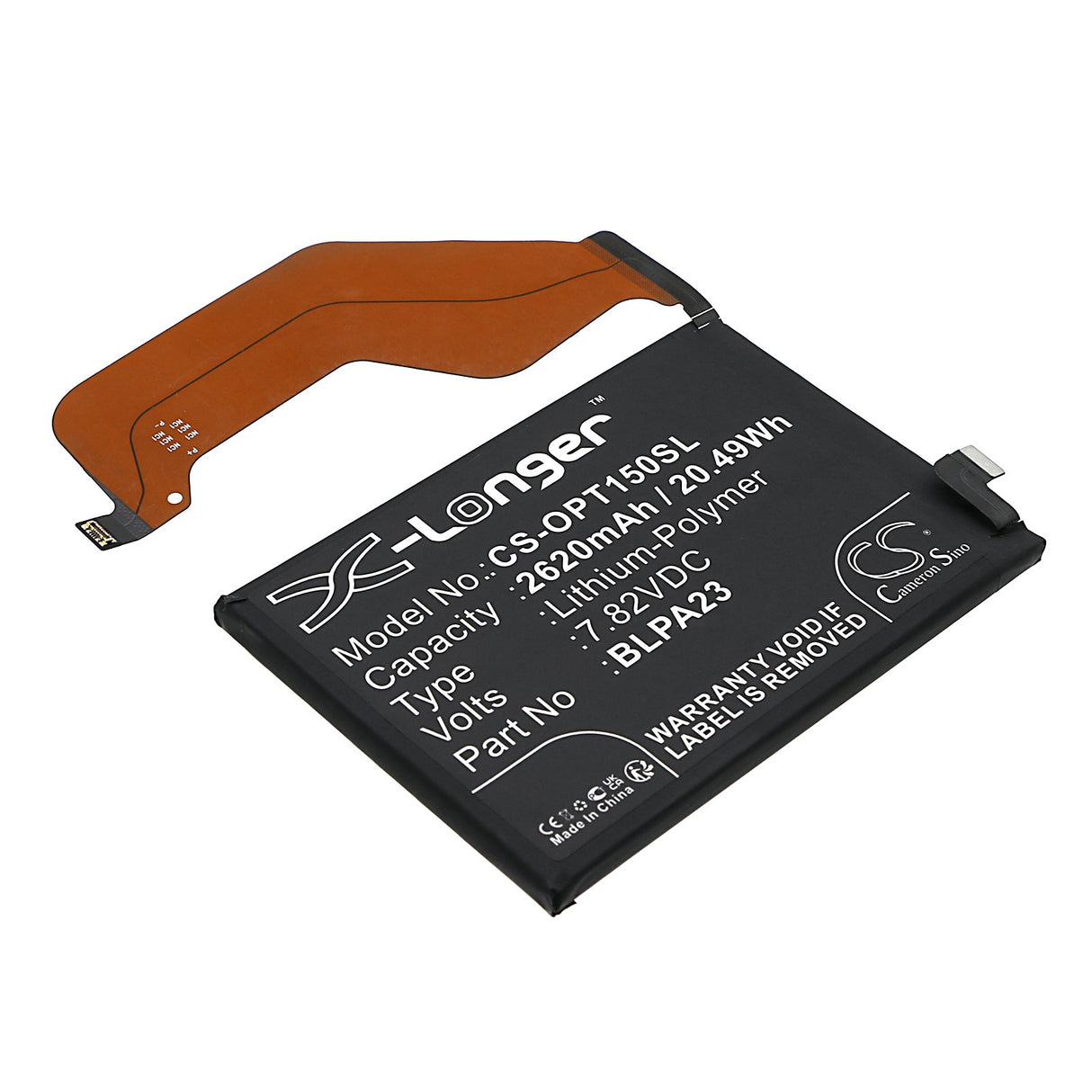 7.82V, Li-Polymer, 2620mAh, SmartPhone battery fits Oppo, Blpa23, Realme Gt5 150w, 20.49Wh Mobile, SmartPhone Cameron Sino Technology Limited (Smartphone)