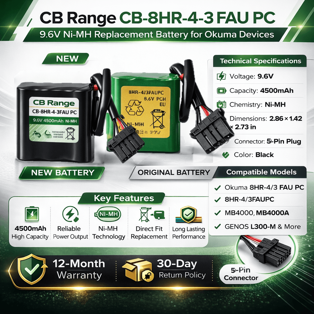 High Capacity Battery For Okuma 8hr-4/3 Fau Pc, 8hr-4/3faupc 9.6v, 4500 Mah Robotics Battery BB Generic